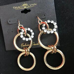 Traci Lynn Go Ga Ga Rhinestone & Gold Earrings